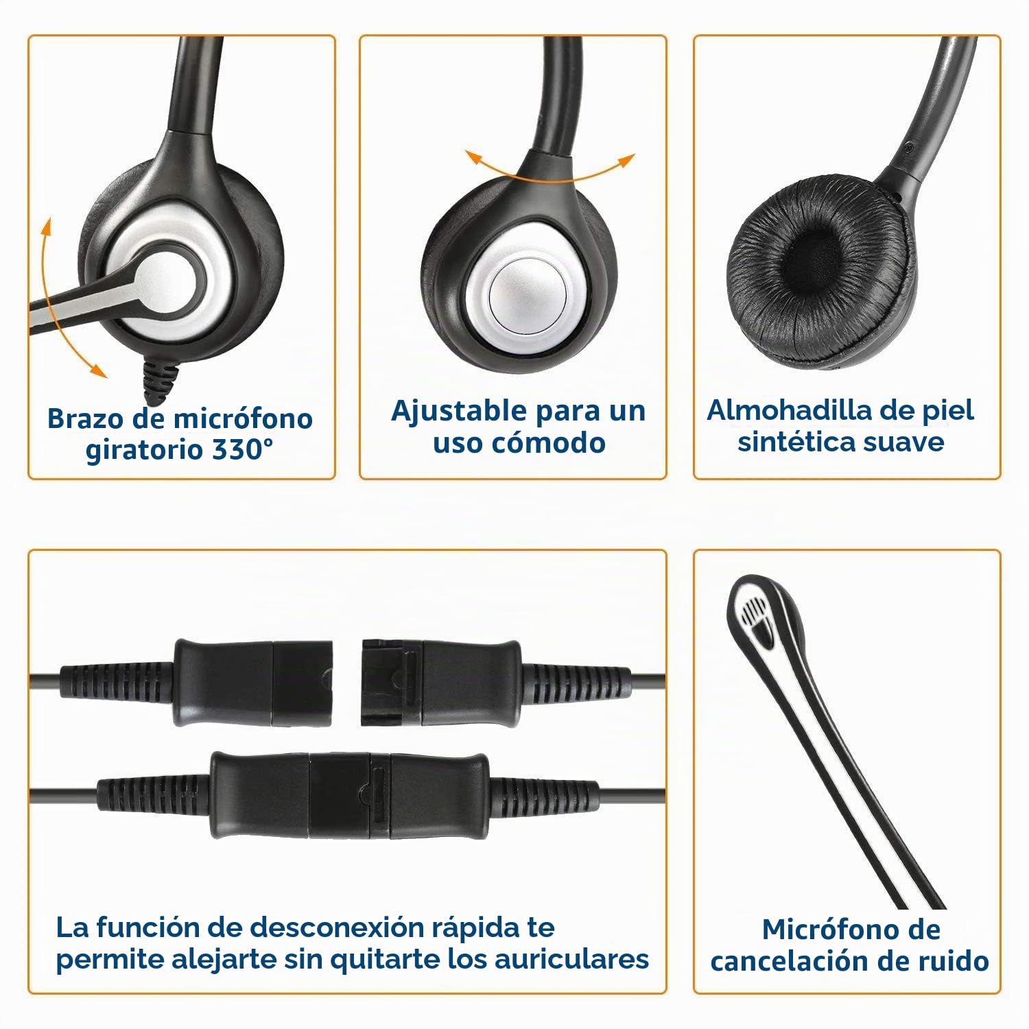 Auriculares Teléfono Fijo RJ9 Dual, Micrófono con Cancelación de Ruido, Quick Disconnect, WANTEK Cascos con Control de Volumen para ShoreTel Plantronics Polycom NEC Nortel Norstar Meridian(602QS2)