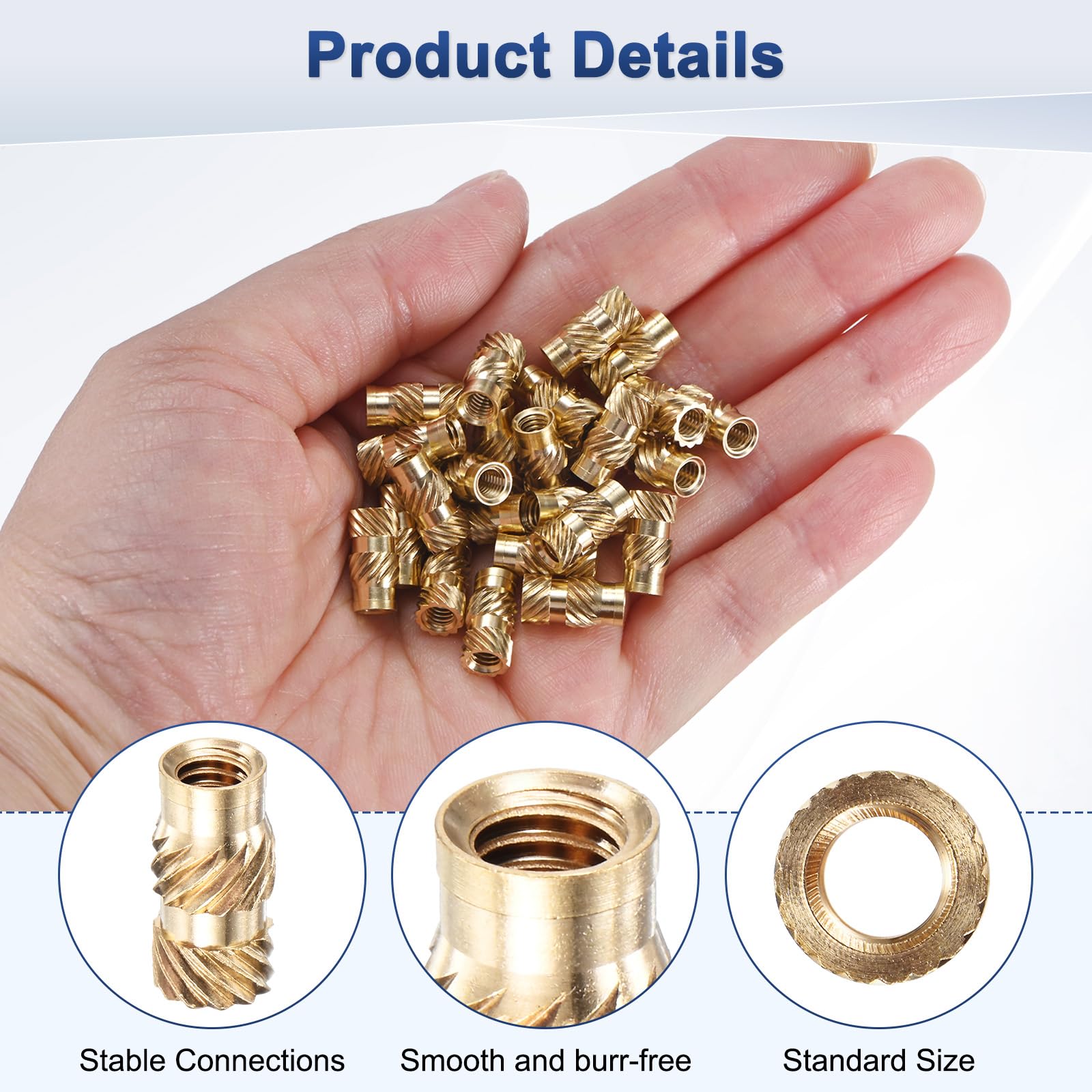 M METERXITY 50-Pack Threaded Inserts, M4 x 12mm L x 6mm OD Brass Heat Set Insert Nuts - Image 2