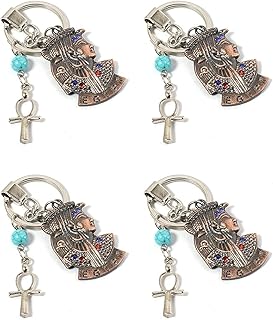 4 pieces of immatgar pharaonic Cleopatra keychain Egyptian souvenirs gifts from egypt Pharaoh Burnt Red with ankh key, One Size
