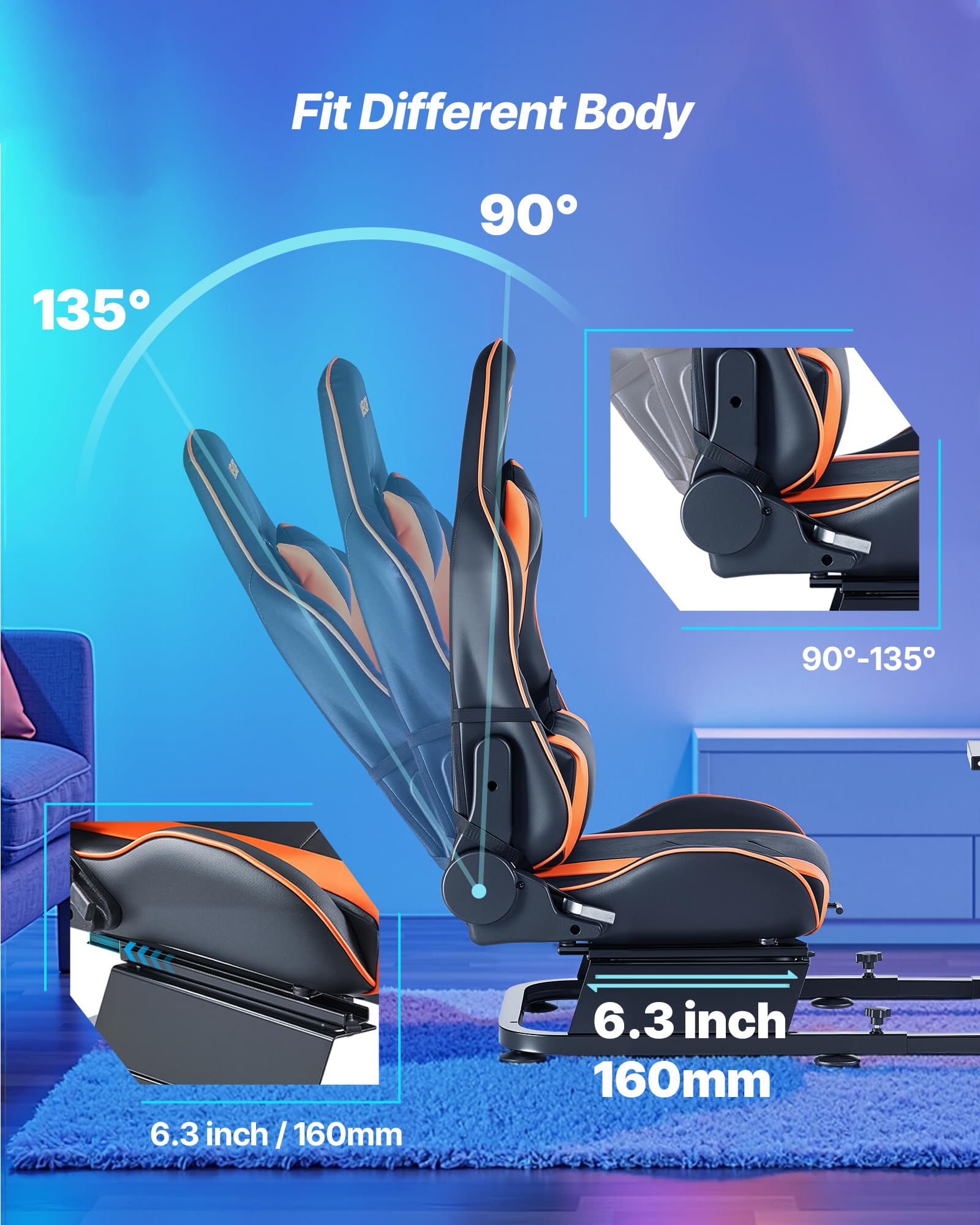 VEVOR Support de Volant de Course Cockpit de Simulateur de Conduite, Double Bras, Compatible Pédales Logitech G25, G27, G29, G920, G923, Thrustmaster T300RS, TX F458, T500RS, T3PA-PRO (F1/GT), CSR