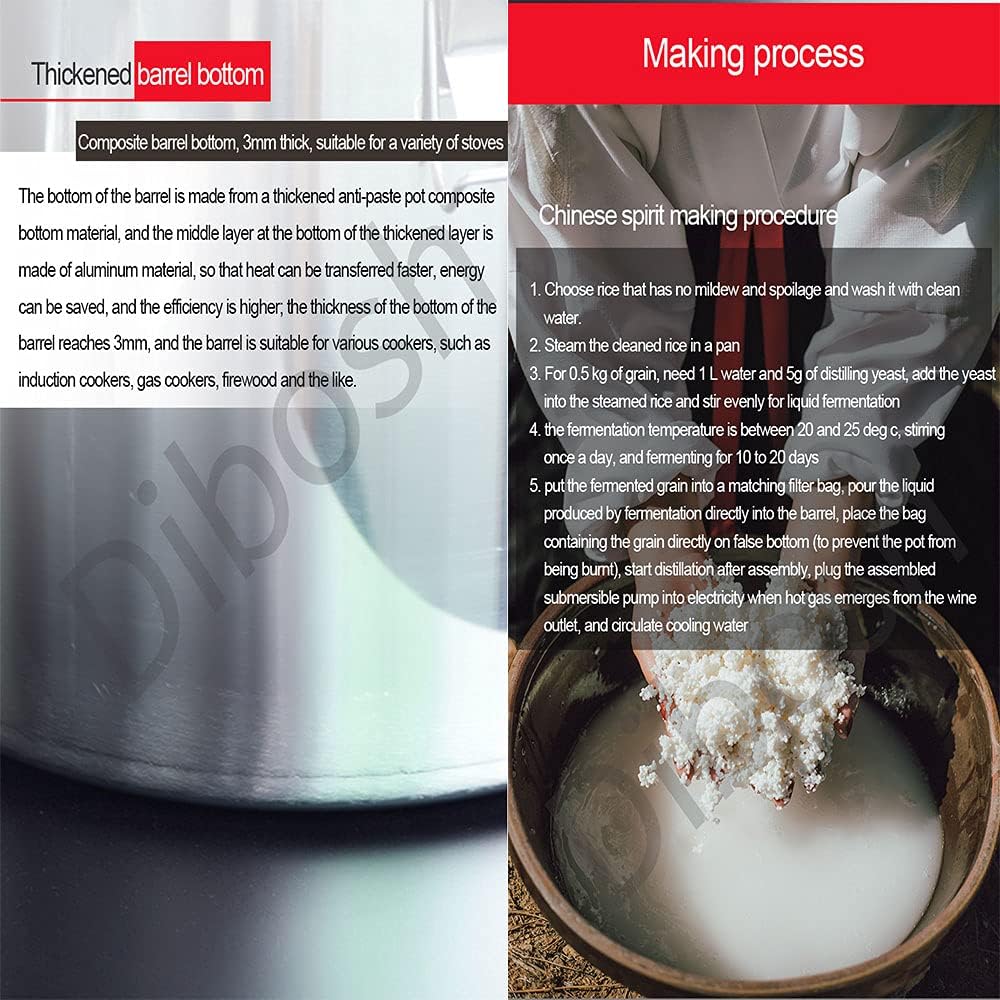 Distiller DIY 13.2 Gal 50L-201 Stainless Steel Water Distiller Build-in Thermometer, Copper Tube, Home Brewing Kit, Wine Making Kit for DIY Whisky Wine Brandy