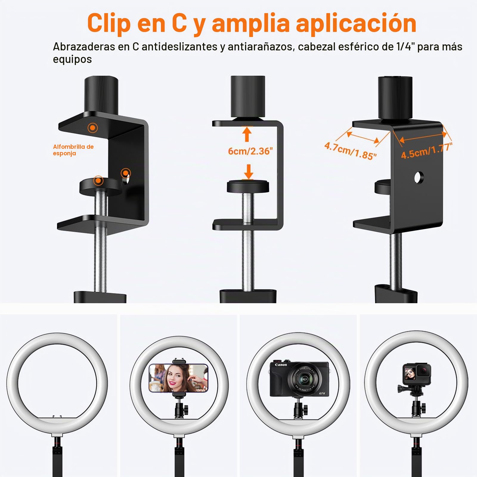 APEXEL Anillo de luz de 10 pulgadas con soporte y soporte para teléfono, luz LED USB para escritorio, trípode con brazo de escritorio ajustable para fotografía, transmisión en directo, YouTube, TikTok