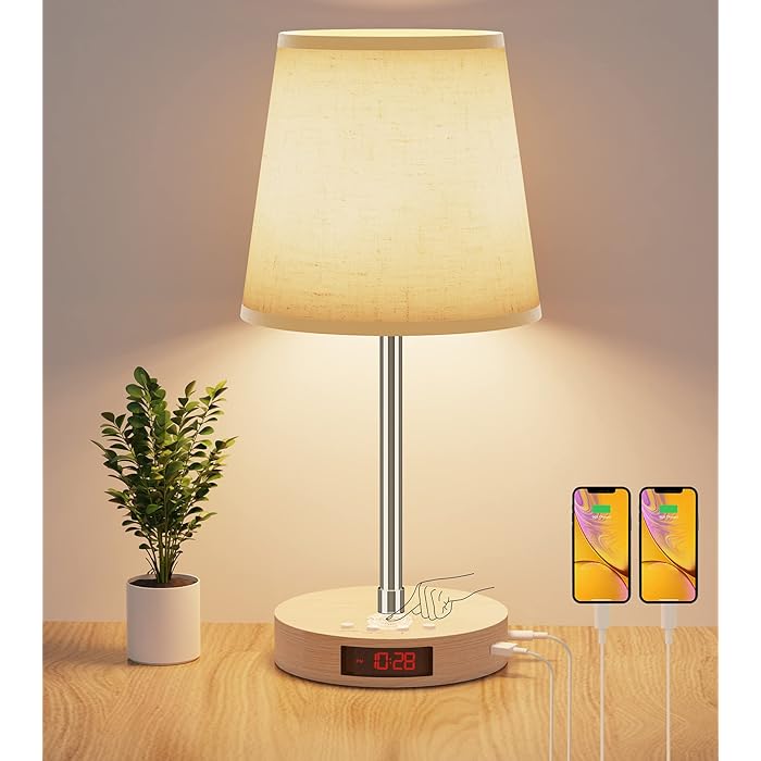 Buy AISCOOL Bedside Table Lamp with Clock and Adjustable Stand