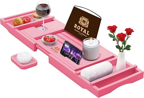 Miniatura 72 de Royal Craft - Bandeja de bambú para bañera con soporte para libro y vino Bambú Negro,Negro (plegable),Bambú carbonizado (marrón),Gris