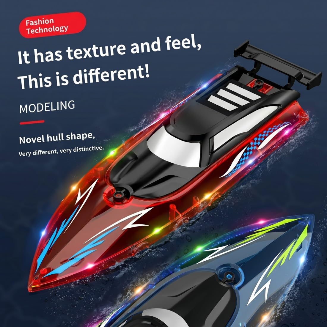 Lancha rápida de alta velocidad de 50 km/h con control remoto para adultos, 2.4 GHz, doble motor, impermeable, barco de carreras RC con luz LED para piscina, estanques y lagos