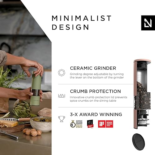 Miniatura 2 de LARS NYSØM Juego de molinillos de sal y pimienta de acero inoxidable con molinillo de cerámica ajustable, 2 piezas, diseño I Design Spice Mills Set