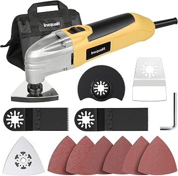 1.5A 22000 OPM Oscillating Multi-Tool, 3 Oscillation Angle, 3 Saw Blades, 1 Semi-Circle Blade Sanding Plate, 6 Sanding Papers for Cutting, Sanding, Grinding