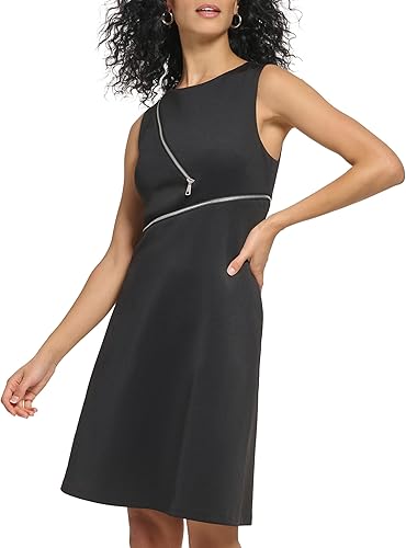 Miniatura 3 de DKNY womens Scuba Fit and Flare Dress With Zipper Detail