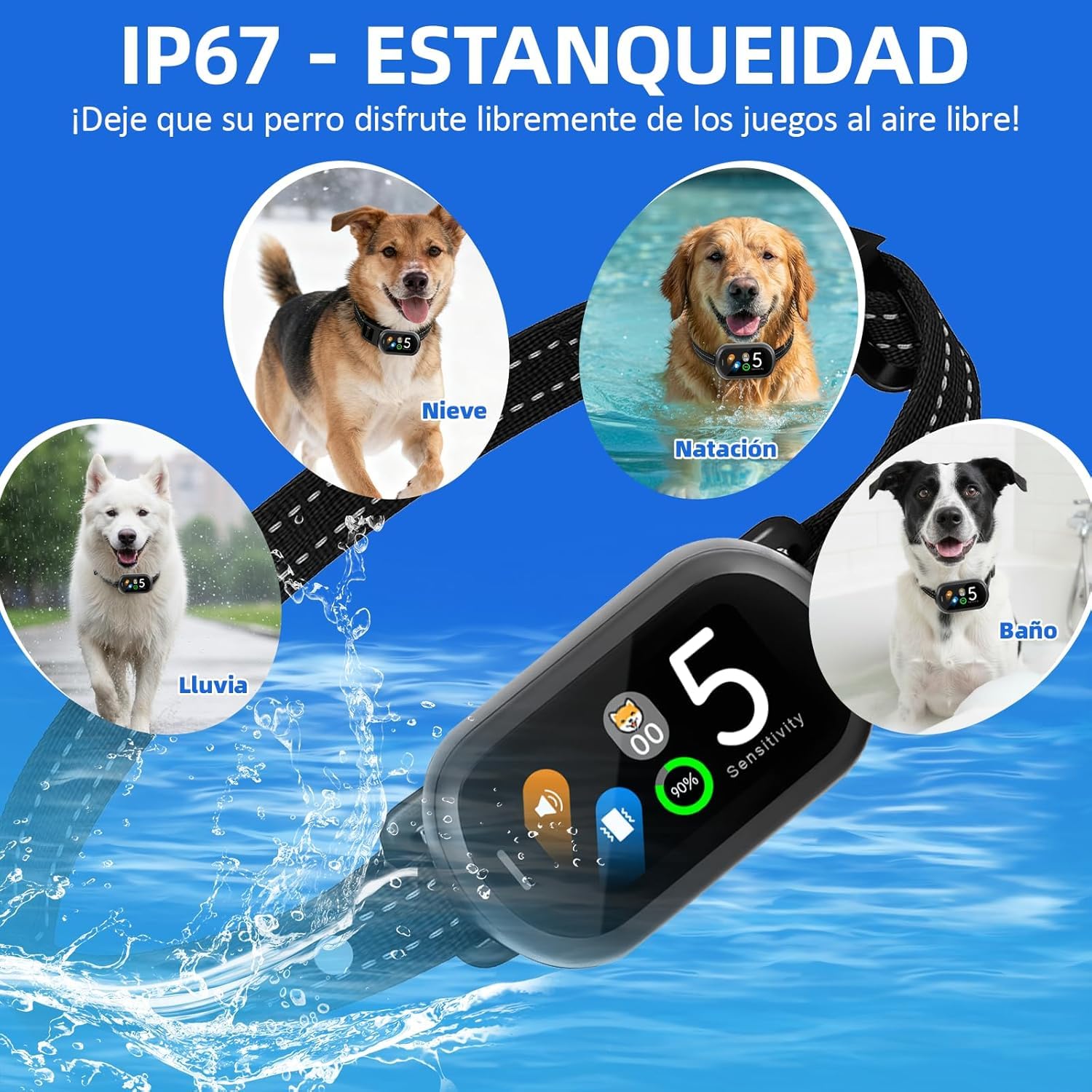 Collare Antiabbaio per Cani Piccoli Medi Grandi, Collare Addestramento Intelligente con 5 Modalità e Sensibilità Regolabile, Display LED, Batteria USB Ricaricabile, IP67 Impermeabile