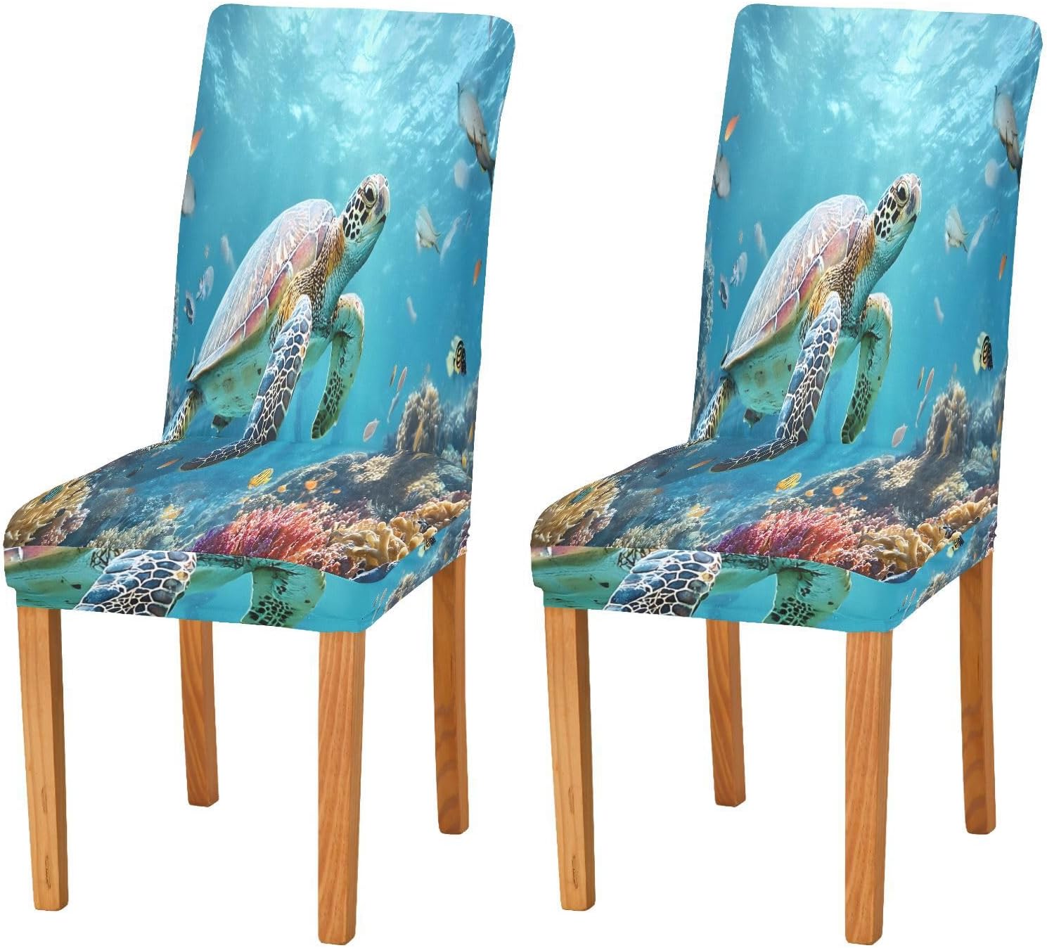 ALAZA Chair Covers for Dining Room, A Sea Turtle Underwater Stretch Chair Cover Sets Chair Protector Removable Washable for Ktichen Restaurant Hotel