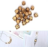 Vista 2 de Cuentas geométricas de madera dorada de 0.787 in con agujero de 0.157 in, cuentas espaciadoras redondas de madera para guirnalda de granja