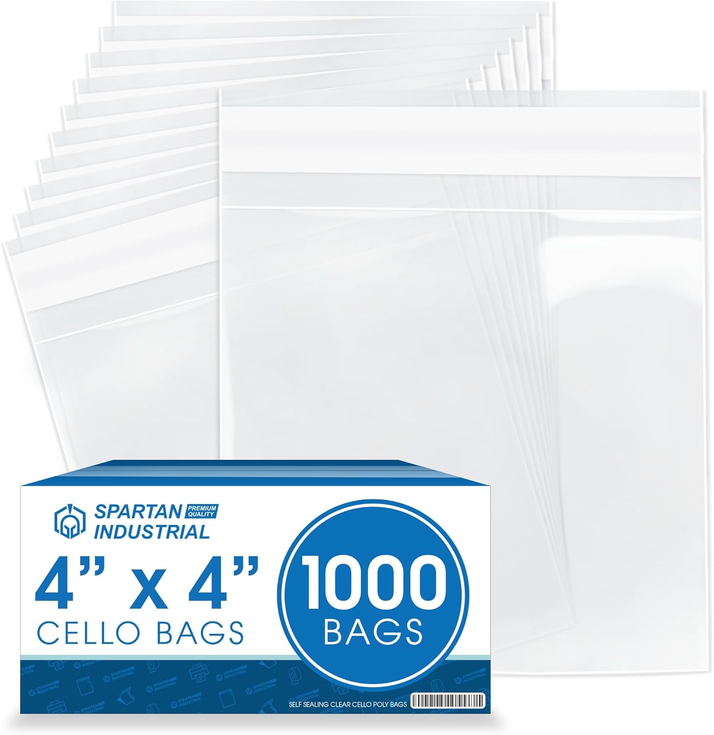 Spartan Industrial - 4" X 4" (1000 Count) Crystal Clear Resealable Cello Poly Bags for Jewelry, Treats, Party Favors - Self Seal