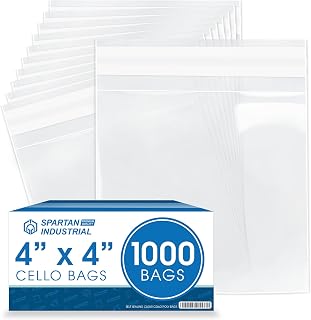 Spartan Industrial - 4" X 4" (1000 Count) Crystal Clear Resealable Cello Poly Bags for Jewelry, Treats, Party Favors - Self Seal
