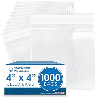 4" X 4" Self-Sealing Cellophane Bags 1000 Count Clear Cookie Bags With Seal for Decorated Cookies, Candy, Treats - Resealable Adhesive Flap - Spartan Industrial