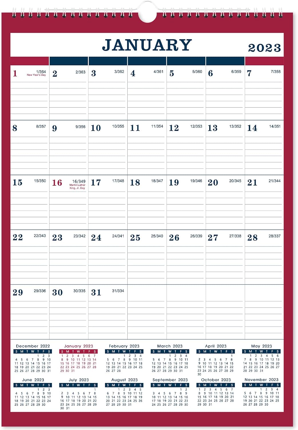 2023 Wall Calendar - 2023 Calendar, Jan 2023 - Dec 2023, 12" x 17", Twin-Wire Binding, Ruled Space with Julian Dates, Perfect for Planning and Organizing