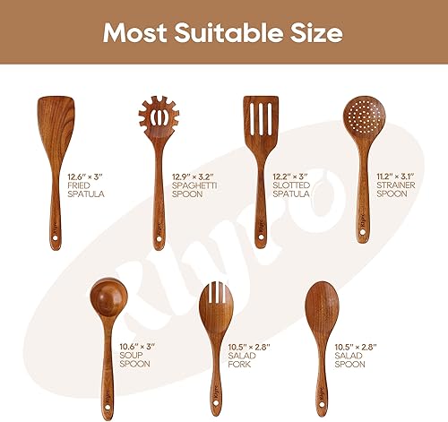 Miniatura 6 de Juego de utensilios de cocina, 7 piezas, juego de utensilios de cocina de alta calidad, cucharas de madera antiadherentes duraderas para cocinar,