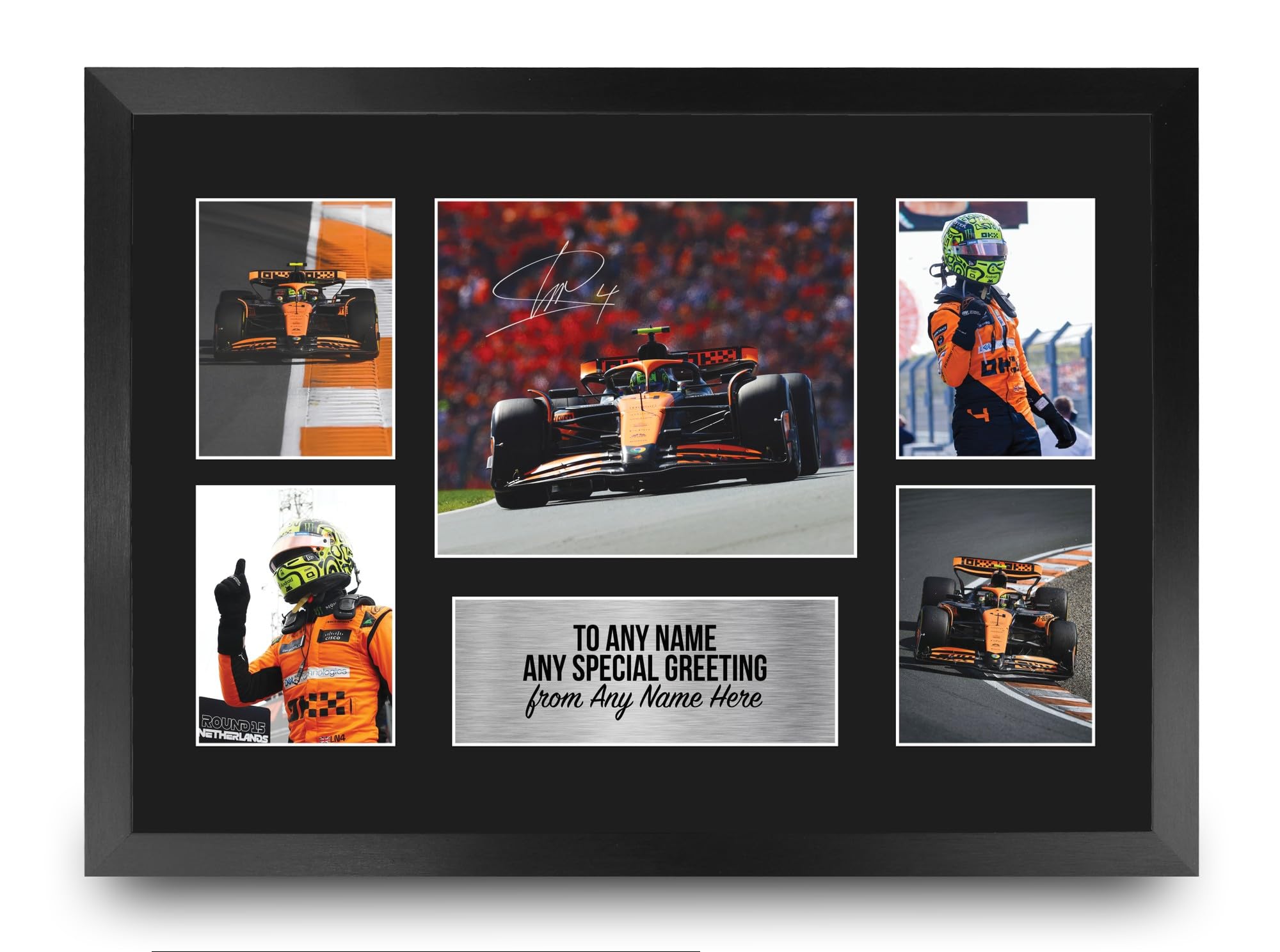 HWC Trading Lando Norris Personalised Gift - Signed Autograph Picture, Framed A3 F1 Photo Display with Custom Name Message for Birthday Christmas Wedding