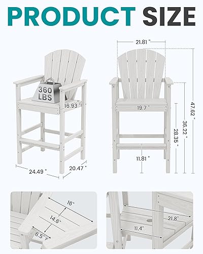 Miniatura 3 de SERWALL Juego de 2 sillas Adirondack altas con bandeja de conexión de doble capa, sillas de exterior de altura de barra de HDPE, taburetes de bar
