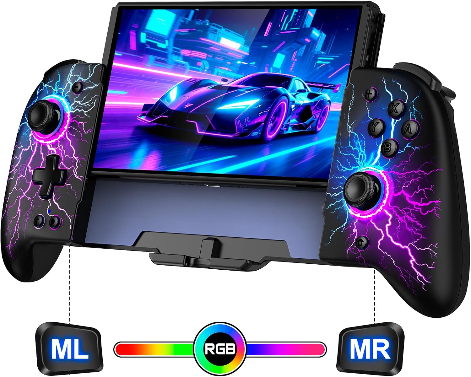 Spican Switch Controllers for Nintendo Switch/Switch OLED, Hall Effect Switch Wireless Pro Controller One-Piece Joypad, Full-Size Handheld Mode Controller with 17 RGB Light/Battery/Turbo/Macro/4 Game Slot