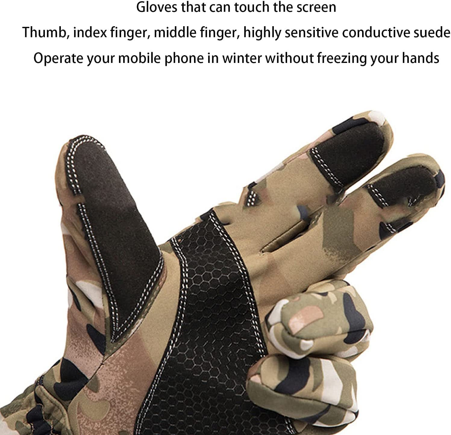 Habiba Mitones Guantes de Camuflaje para Hombre, Deportes al Aire Libre, esquí, montañismo, Guantes para Montar en Motocicleta, Guantes cálidos de Invierno con Dedos completos Cálido