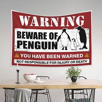 Outdoor Bar Accessories Decor Beware Of Penguin Tapestry Dorm Art Bedroom Wall Decor Above Bed(100X150CM)