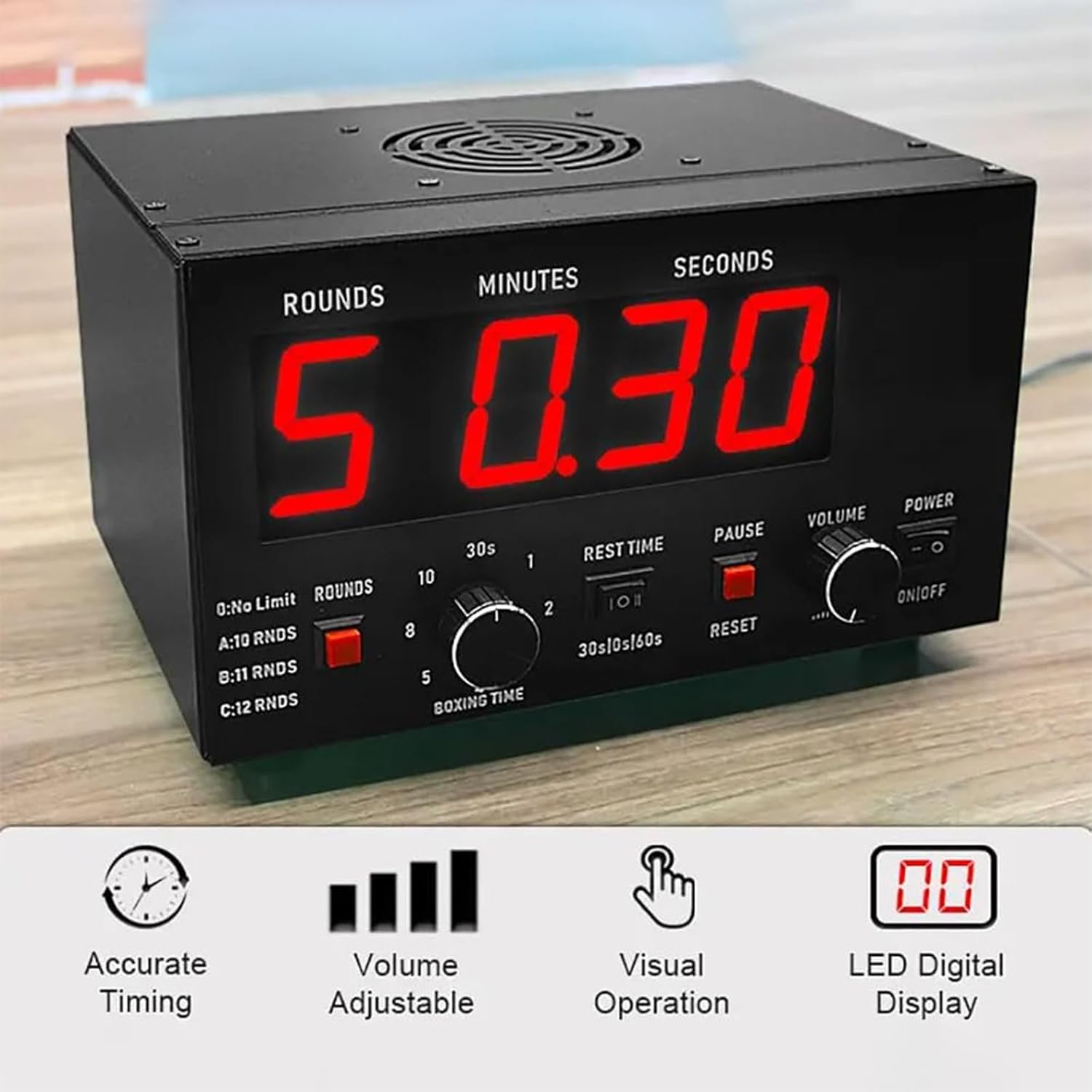 LED Interval Timer, Professional Gym Timer, Selectable Workout Time and Cycle Repetitions, Adjustable Sound Gym Interval Timer,Blue