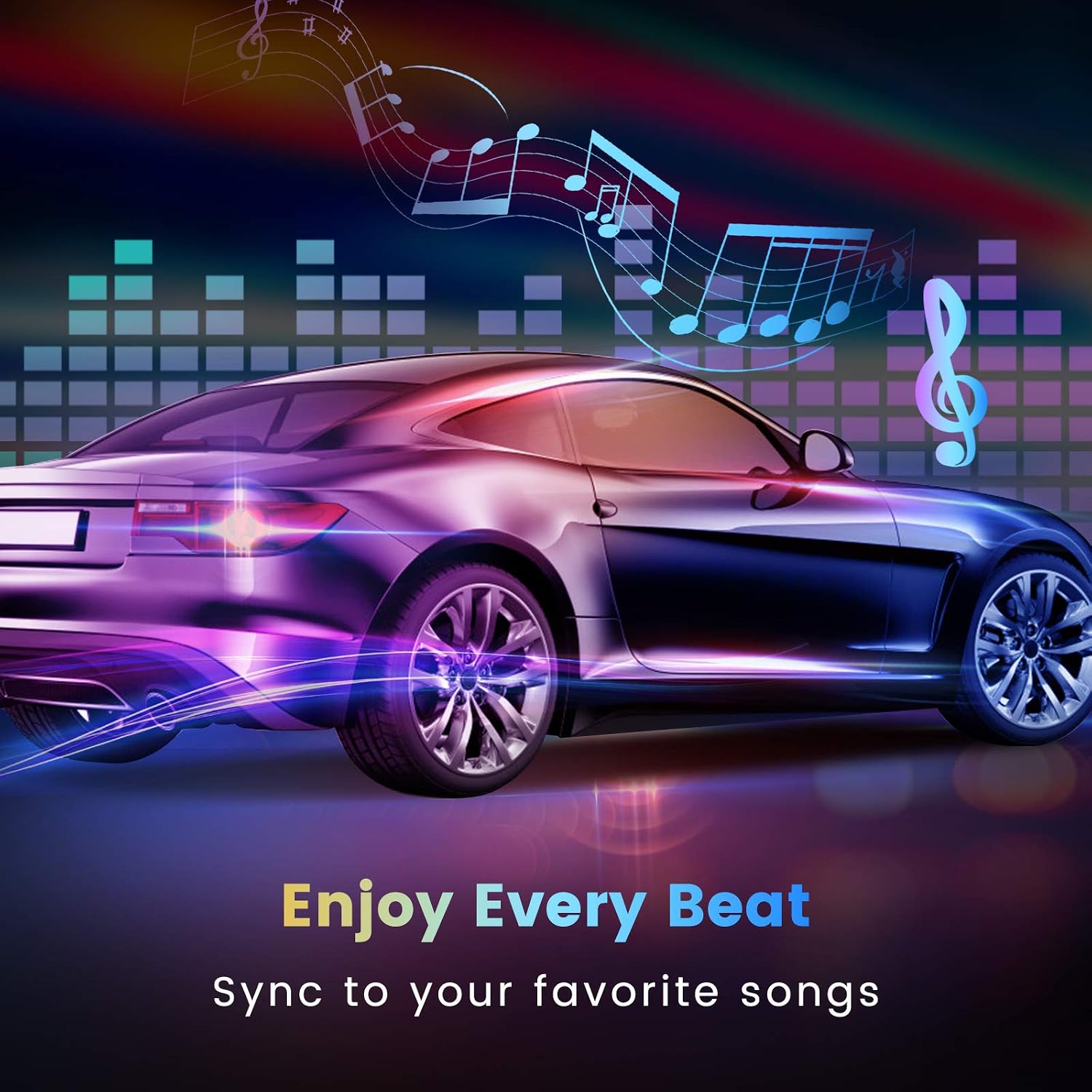 Bewahly car interior lights, car LED lights with upgraded two-wire design waterproof 4pcs,48 Leds,APP controller lighting kits, with USB, 5V, RGB strip car lighting,DIY color music mode