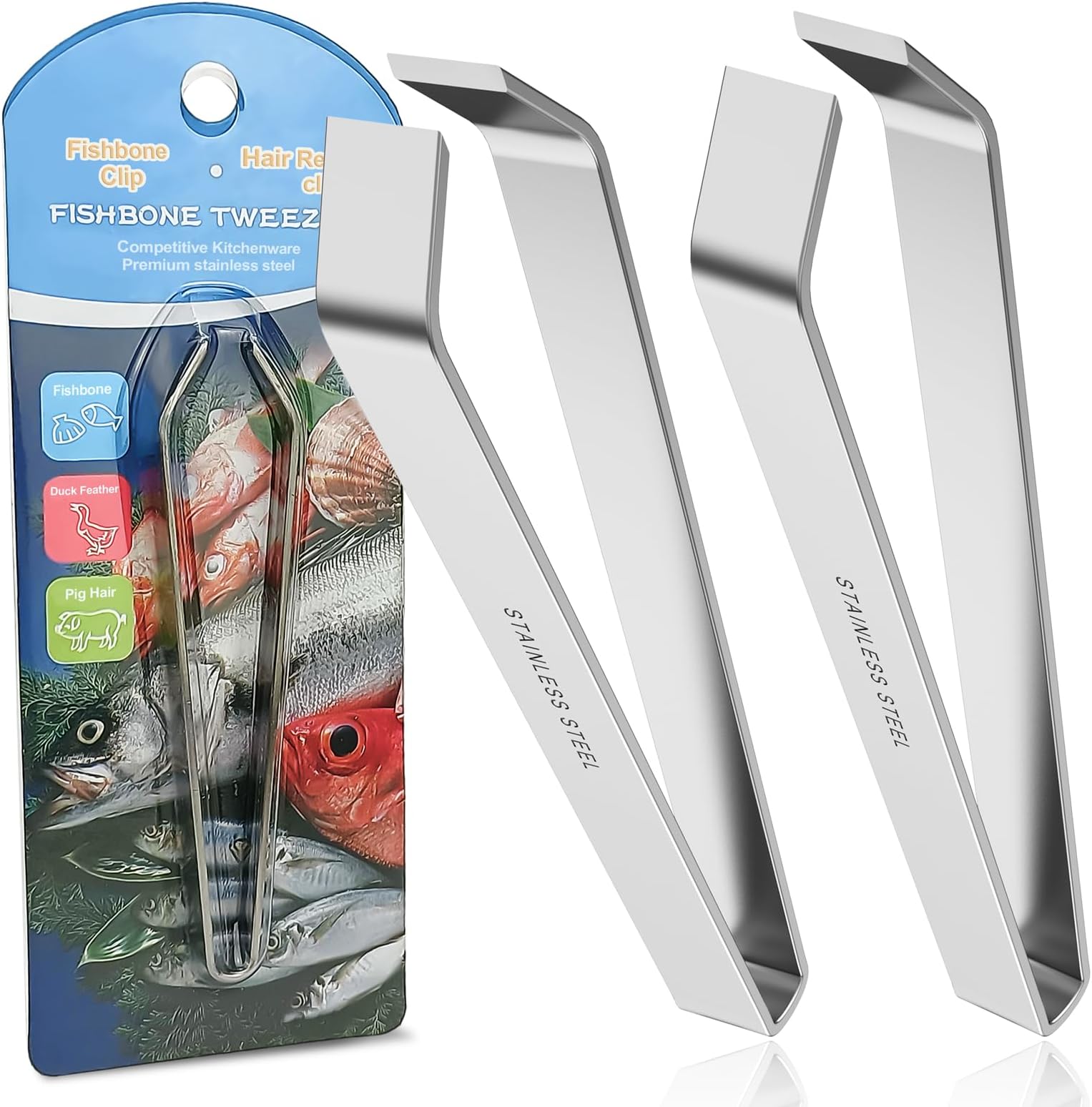 Fish Bone Tweezers 2 Pieces, Precision Non-Slip Grip, Stainless Steel Fish Tweezers, Essential Tools For Salmon, Sea Bass Boning, Culinary Tweezers