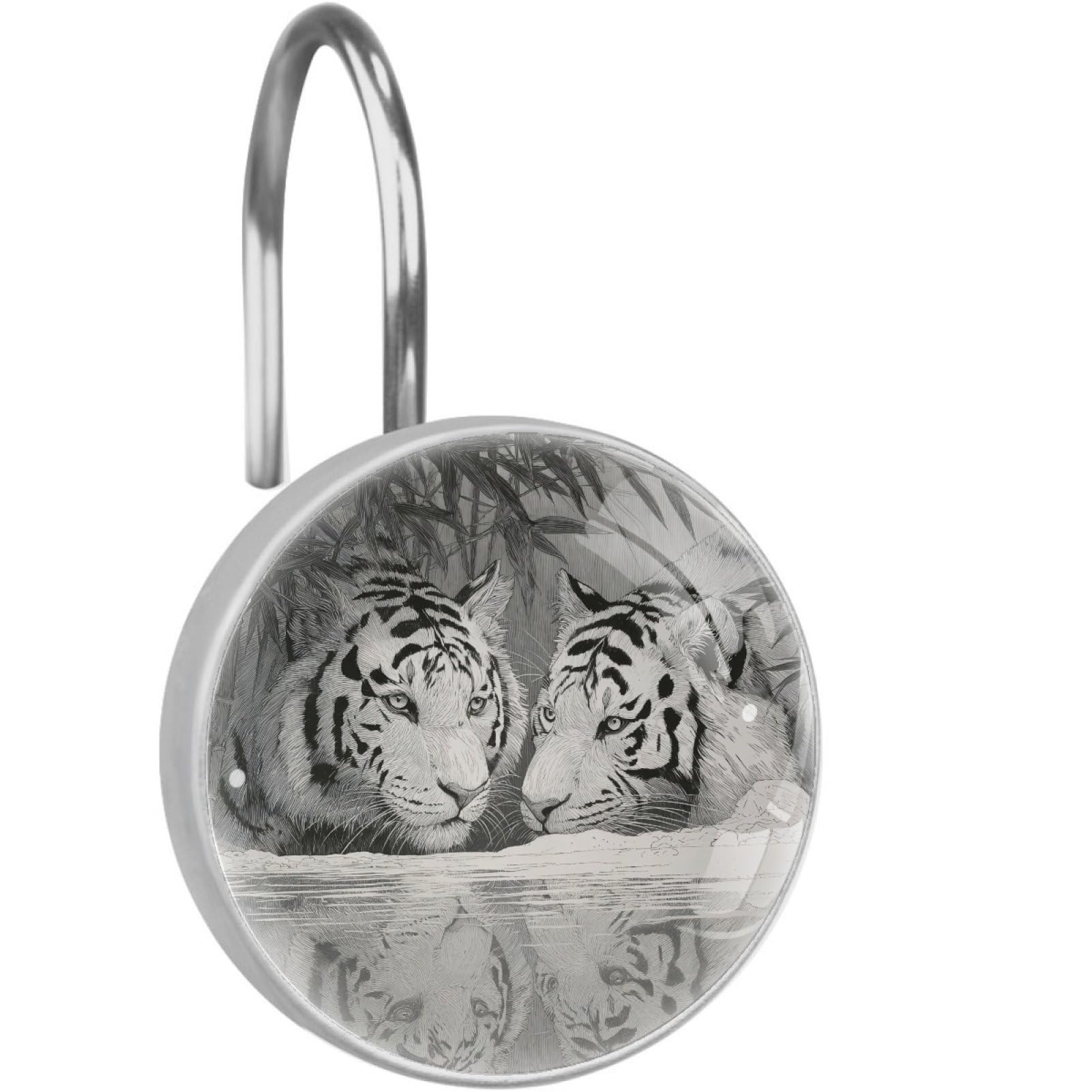 VAPOKF Decorative Shower Curtain Hook: Tiger Bamboo Rustproof Stainless Steel Shower Curtain Ring for Bathroom - Shower Curtain Hook & Hangers - Set of 12