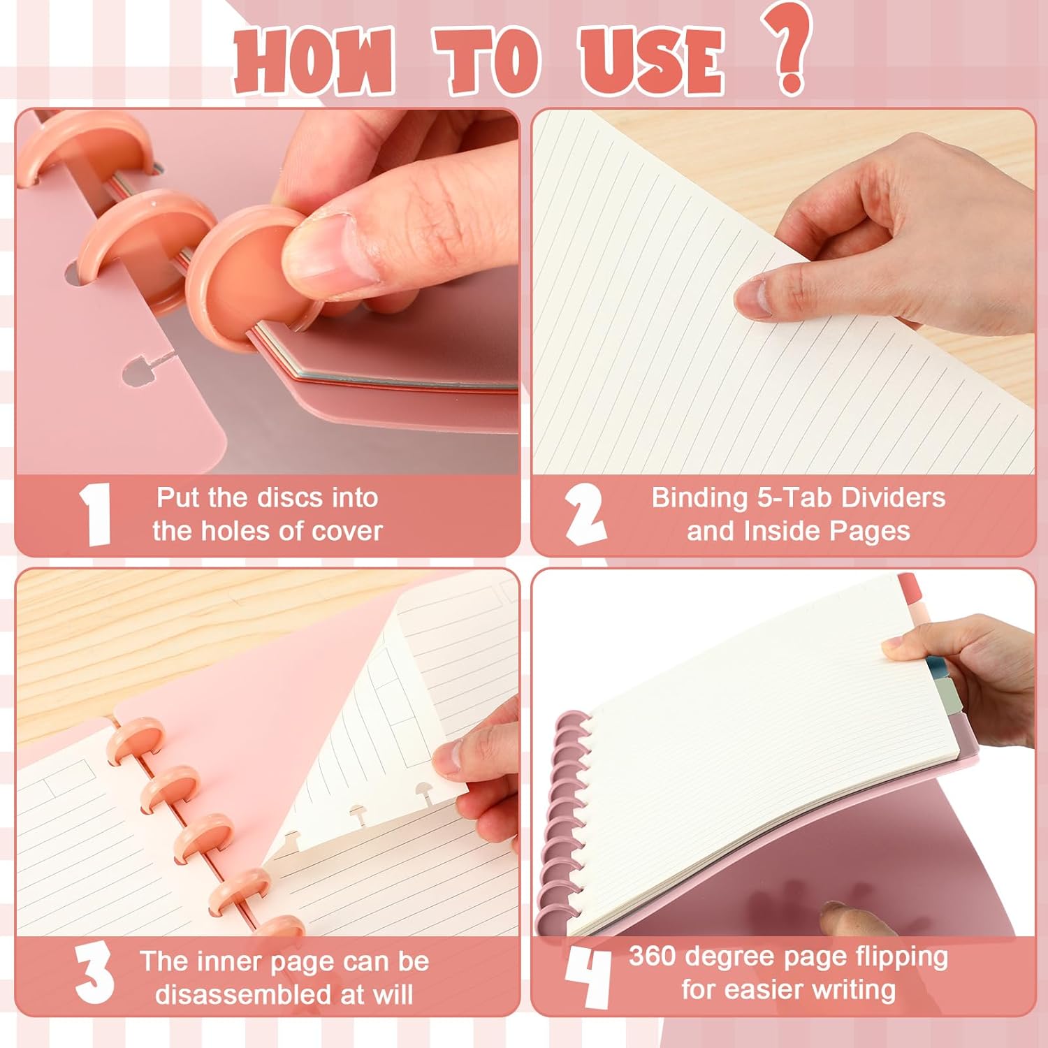 Glenmal 4 Sets Discbound Notebook, 8.5" x 11" Customizable Notebook Letter Size Includes Discs 5 Tab Note Dividers College Ruled Removable Pages Refillable Subject Journal for Office(Bright Color)
