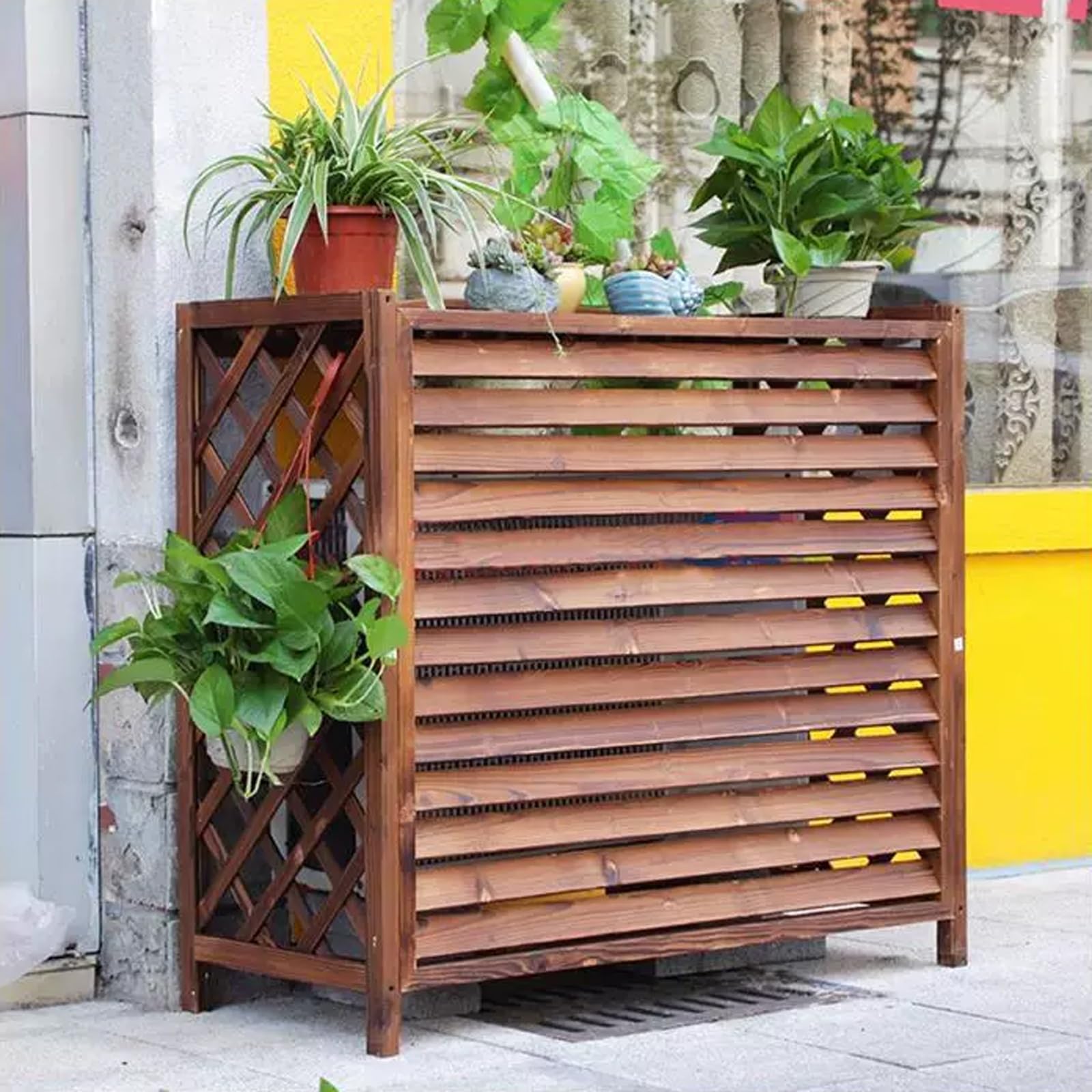 Cache Climatiseur Extérieur En Bois De Cèdre - Couvre-unité étanche Avec Grille, Support à Fleurs