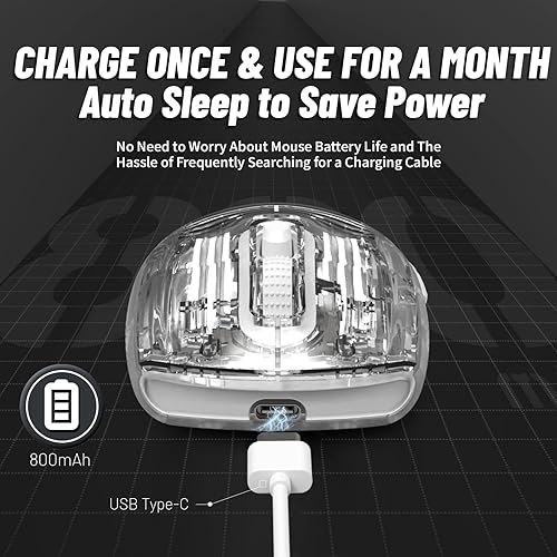 Miniatura 5 de Ratón inalámbrico para juegos con diseño transparente completo, doble modo 2.4Gmouse Bluetooth, retroiluminación RGB 3D, mouse silencioso ergonómico