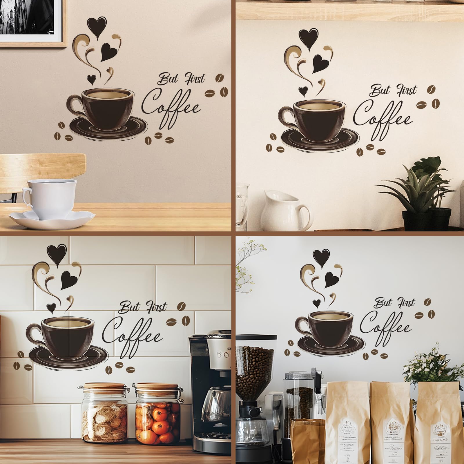 Wandtattoo Wandaufkleber Kaffee Zeit But First Coffee Eule Cappuccino Wandsticker Wanddeko für Küche Esszimmer