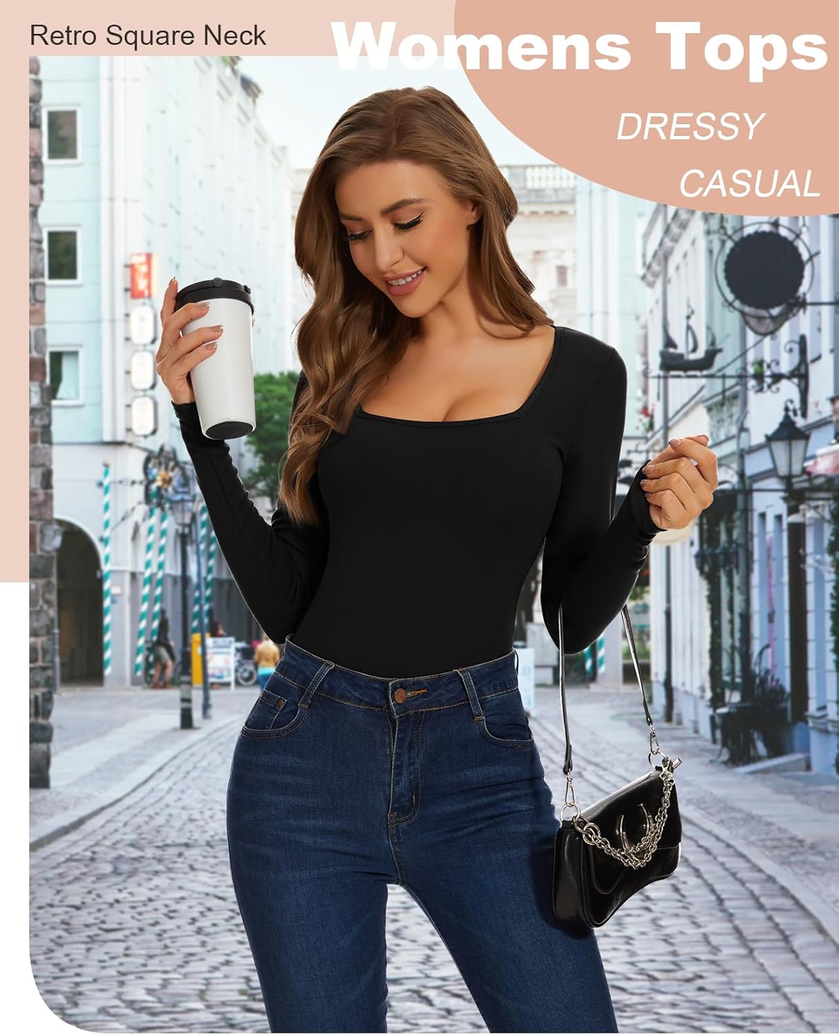 WOWENY Women Thermal Long Sleeve Shirt Fleece Lined Basic Fitted Tops Lace V Neck Undershirts Winter Tight Base Layer - Image 2