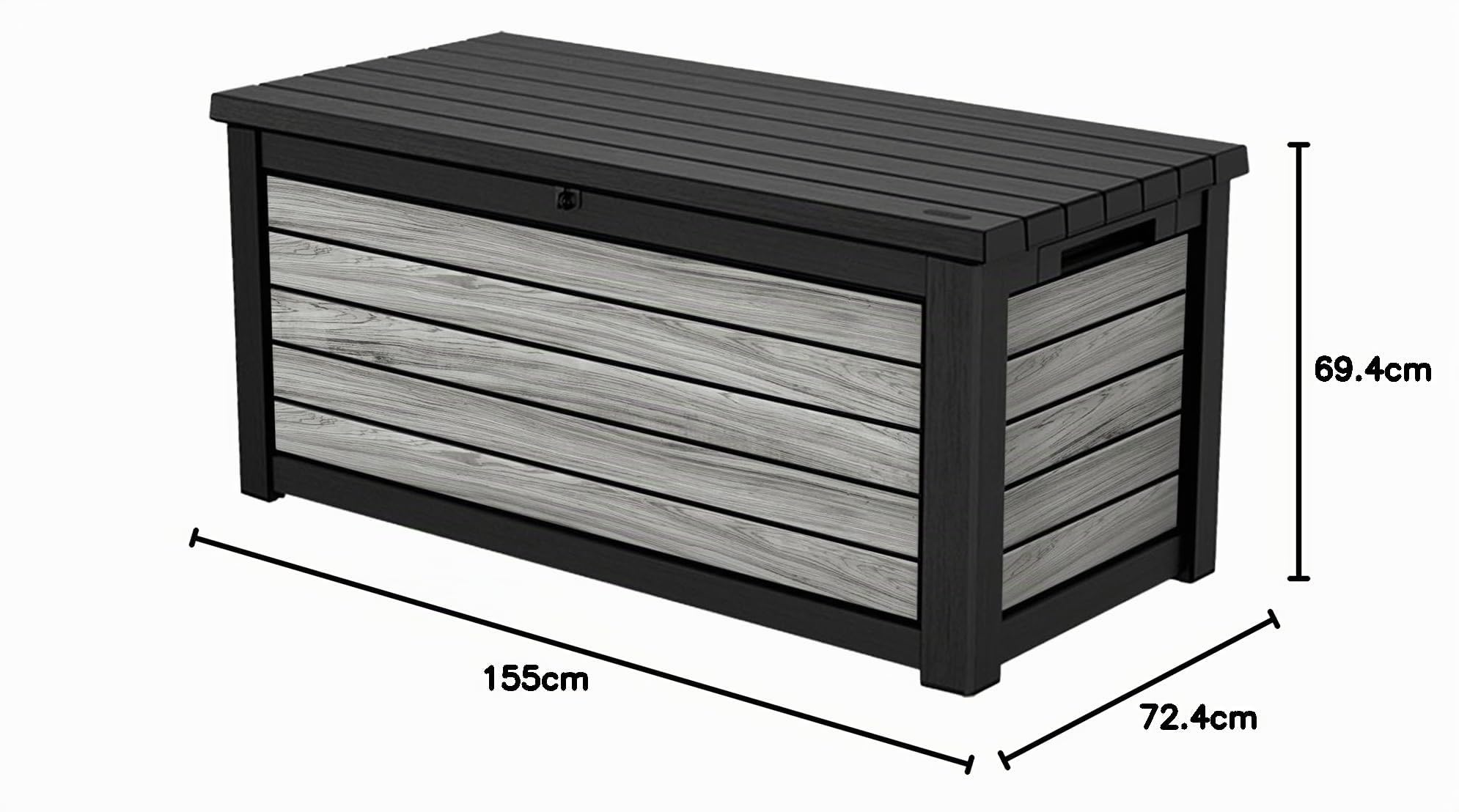 Keter Northwood 623L - Caja de jardín (157 x 72 x 69 cm, plástico con aspecto de madera (Storm Grey), tapa soporta hasta 270 kg, se puede cerrar