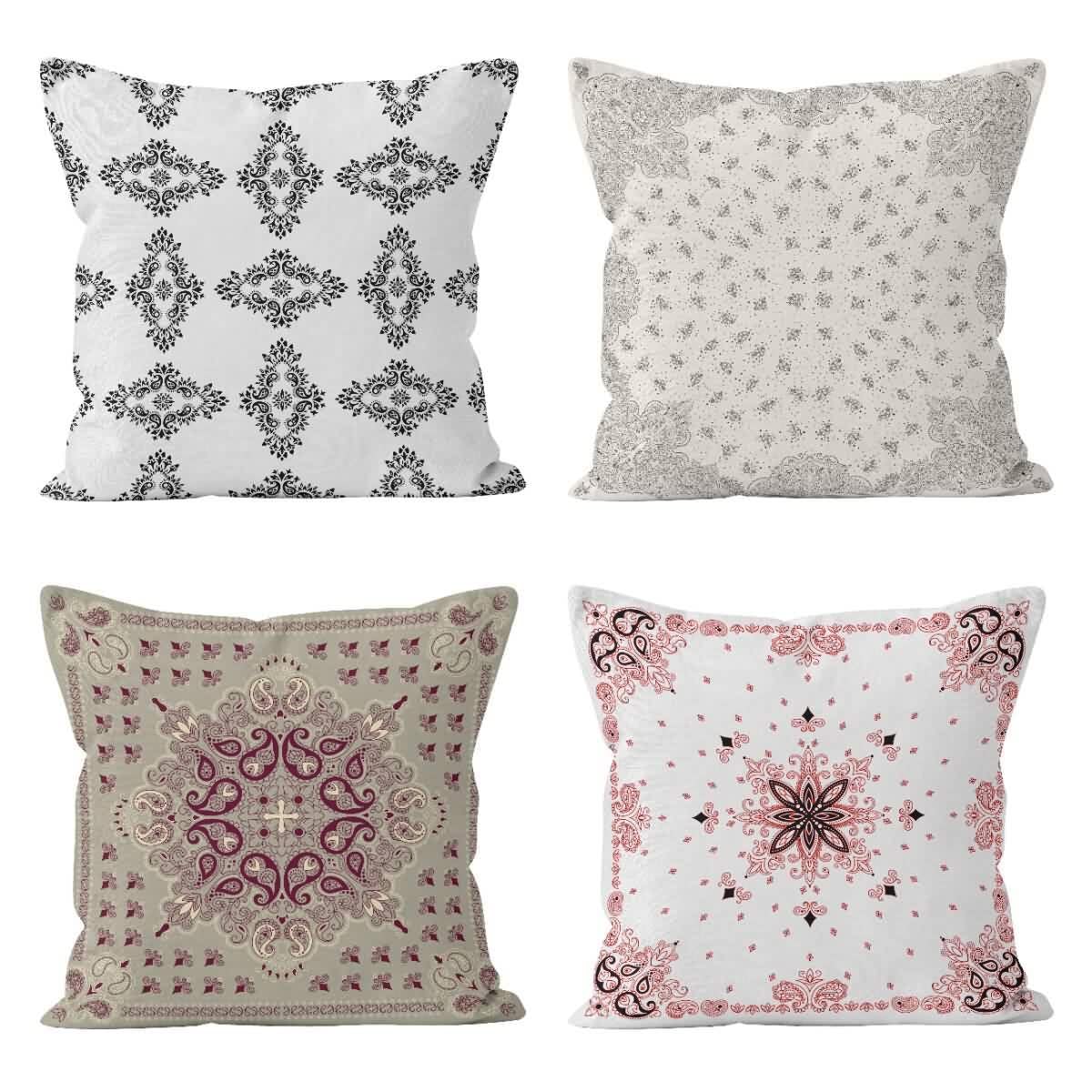Housse de coussin salon de jardin CEVAN lot de 4 taies en lin décoration rétro