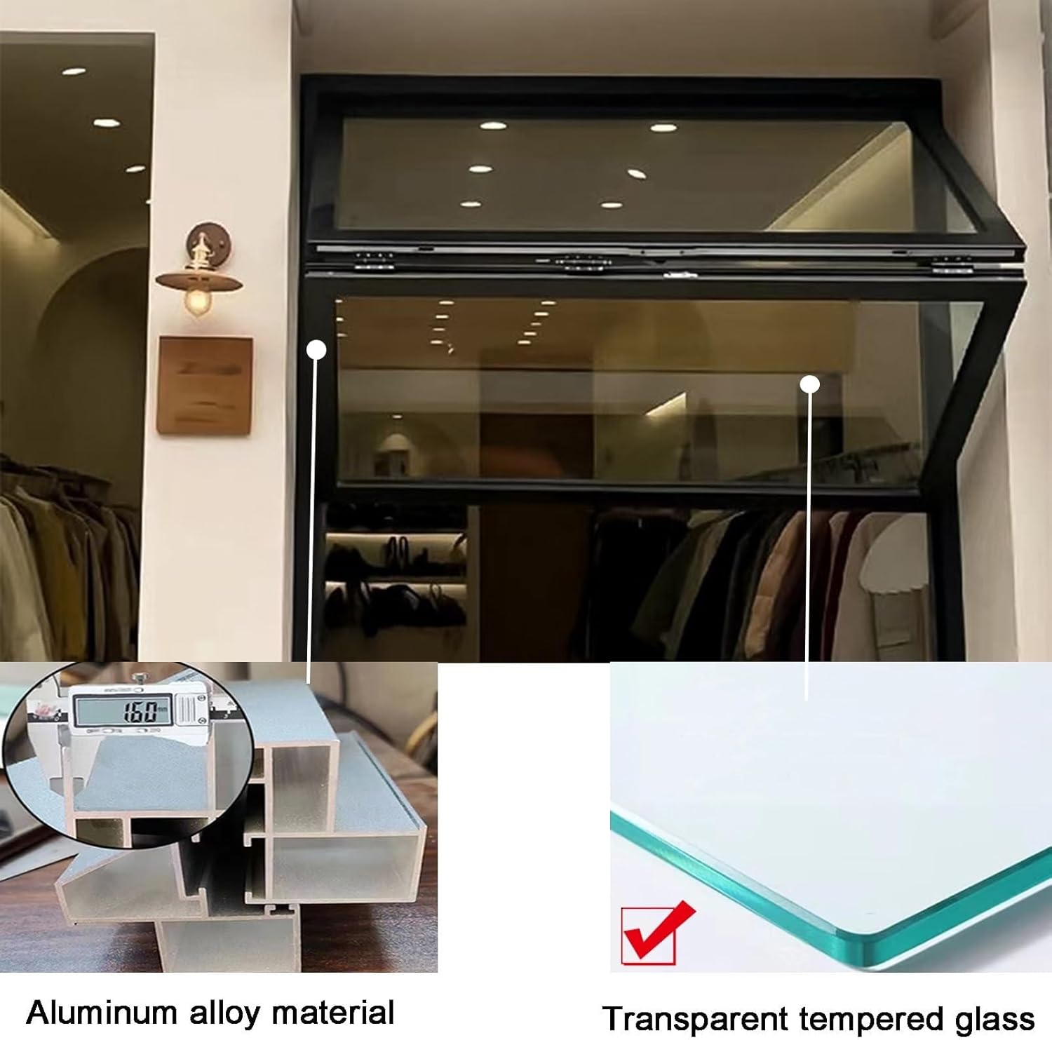 Food Truck Window with Water-Resistant Strips, Aluminum Alloy Sliding Window, Flush Mount Design for Durable Performance
