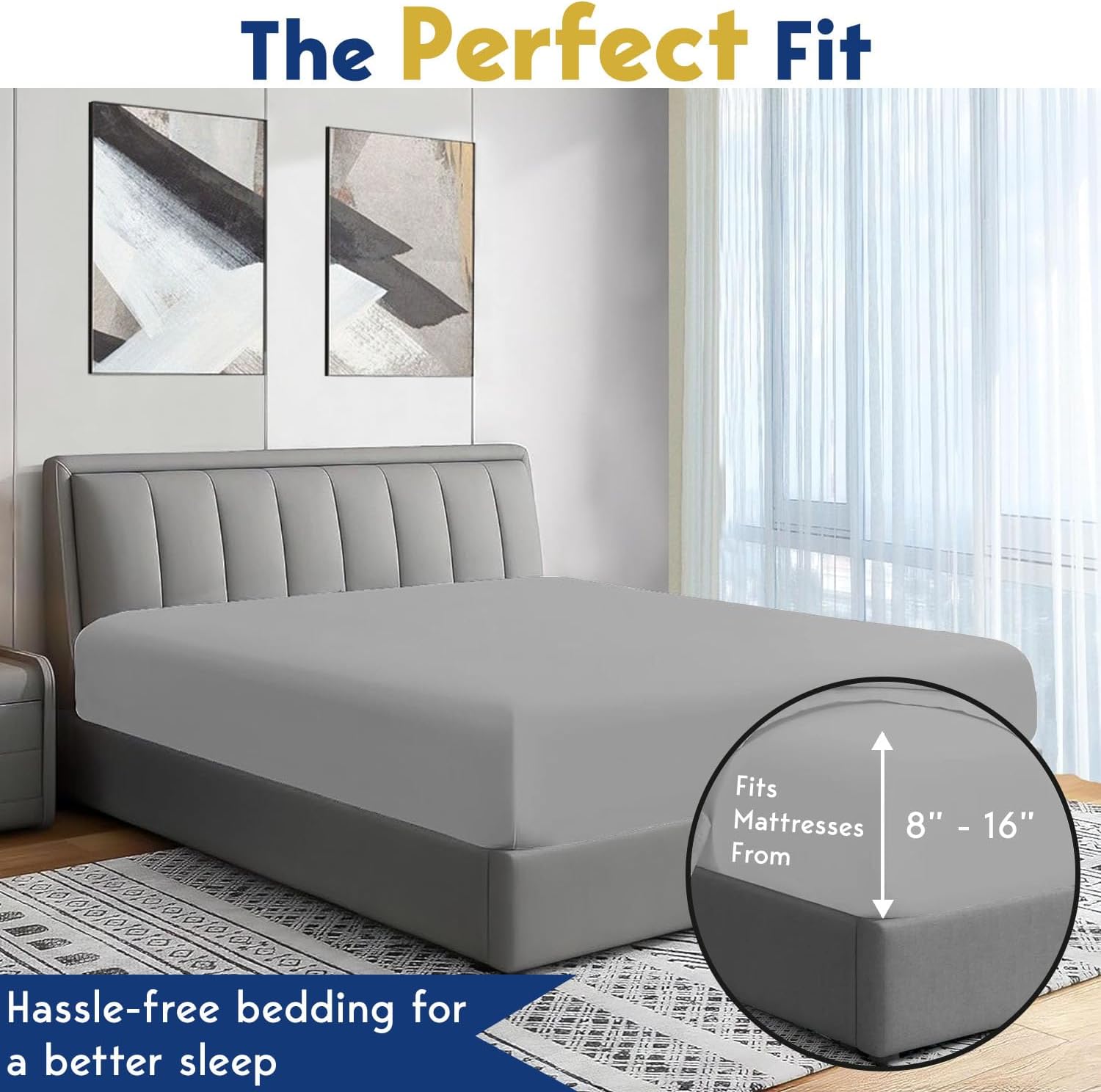 SKY BEDDINGS King Fitted Sheet Only - Premium 1800 Brushed Microfiber Fitted Bottom Sheet, Ultra-Soft, Hotel Luxury, Wrinkle-Free, 16-Inch Deep Pocket Fitted Sheet (King, Light Grey)