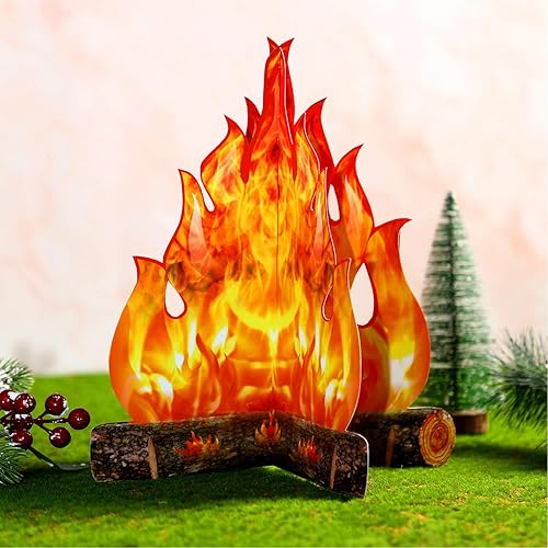 Miniatura 4 de Boao Centro de mesa de fogata de cartón decorativo 3D, fuego artificial, llama falsa, antorcha de llama decorativa para fiesta (naranja dorado)