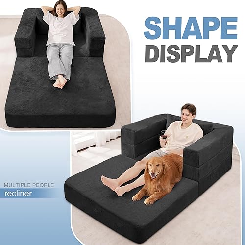 Miniatura 46 de Cama humana gigante para perro, cama 3 en 1 para perro de tamaño humano con funda de piel sintética lavable, cama grande plegable para mascotas con