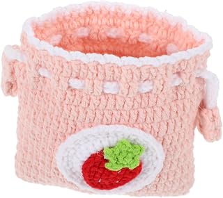 Bolsa De Moneda Tejida a Mano Mini Cartera Bolso De Crochet con Cordón Billetera De Ganchillo Pequeña Bolsa Organizadora Monedero Pequeño Billetera De Dibujos Animados Rosa Hilo