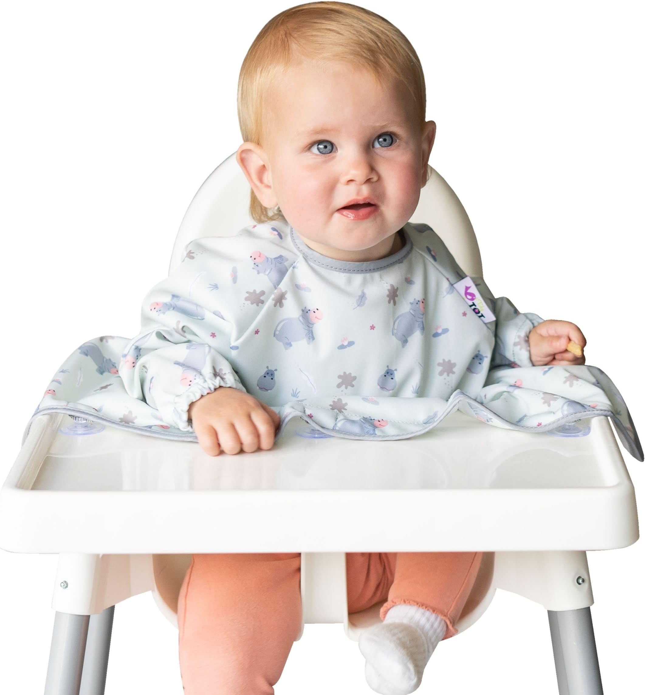 Tidy Tot Cover & Catch Weaning Bib with Sleeves. Mess-free Baby Weaning.