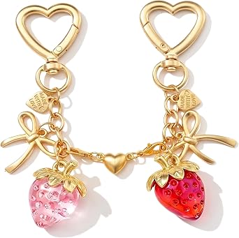 Cute Strawberry Keychains Friendship Couples Matching BFF Keychains for ToteBag Purse Charm Best Friends Gift