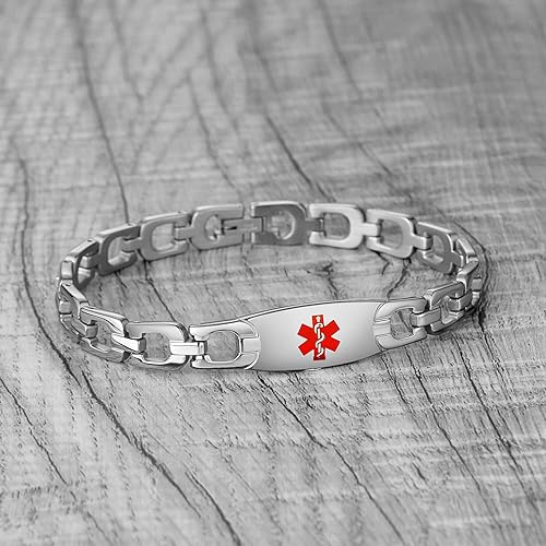 Miniatura 2 de LinnaLove Pulsera de alerta médica brillante de moda con grabado gratuito pulsera de identificación médica de acero inoxidable para mujeres