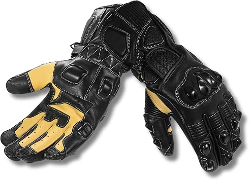 Riparo Motorsports Full-Grain Leather Motorcycle Gloves for Men CE Level 2 KP Certified Protection, Armored Knuckle, Touchscreen, Reinforced Palm Gauntlet Riding Gloves