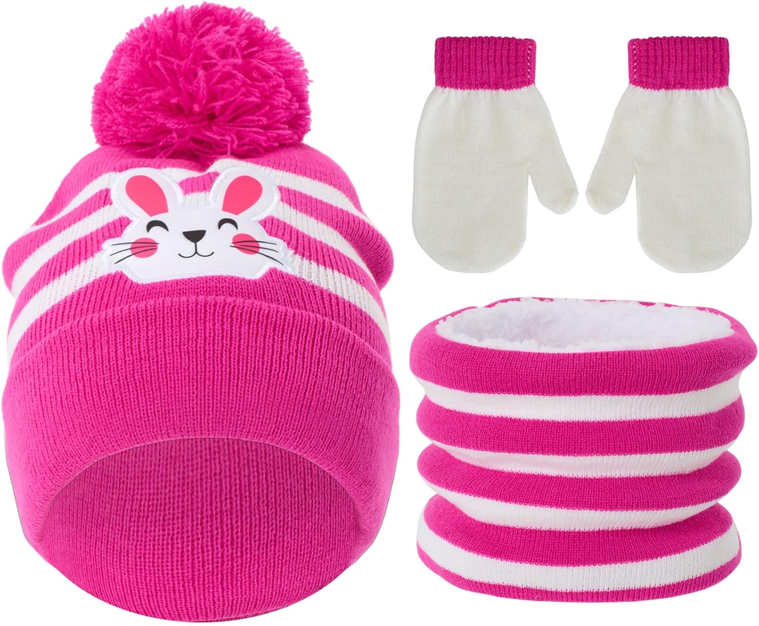 3 Set Dinosaur Kids Toddlers Winter Knit Hat Scarf Gloves Set for Boys Girls Age 2-4 Pompom Hat Mittens Scarves