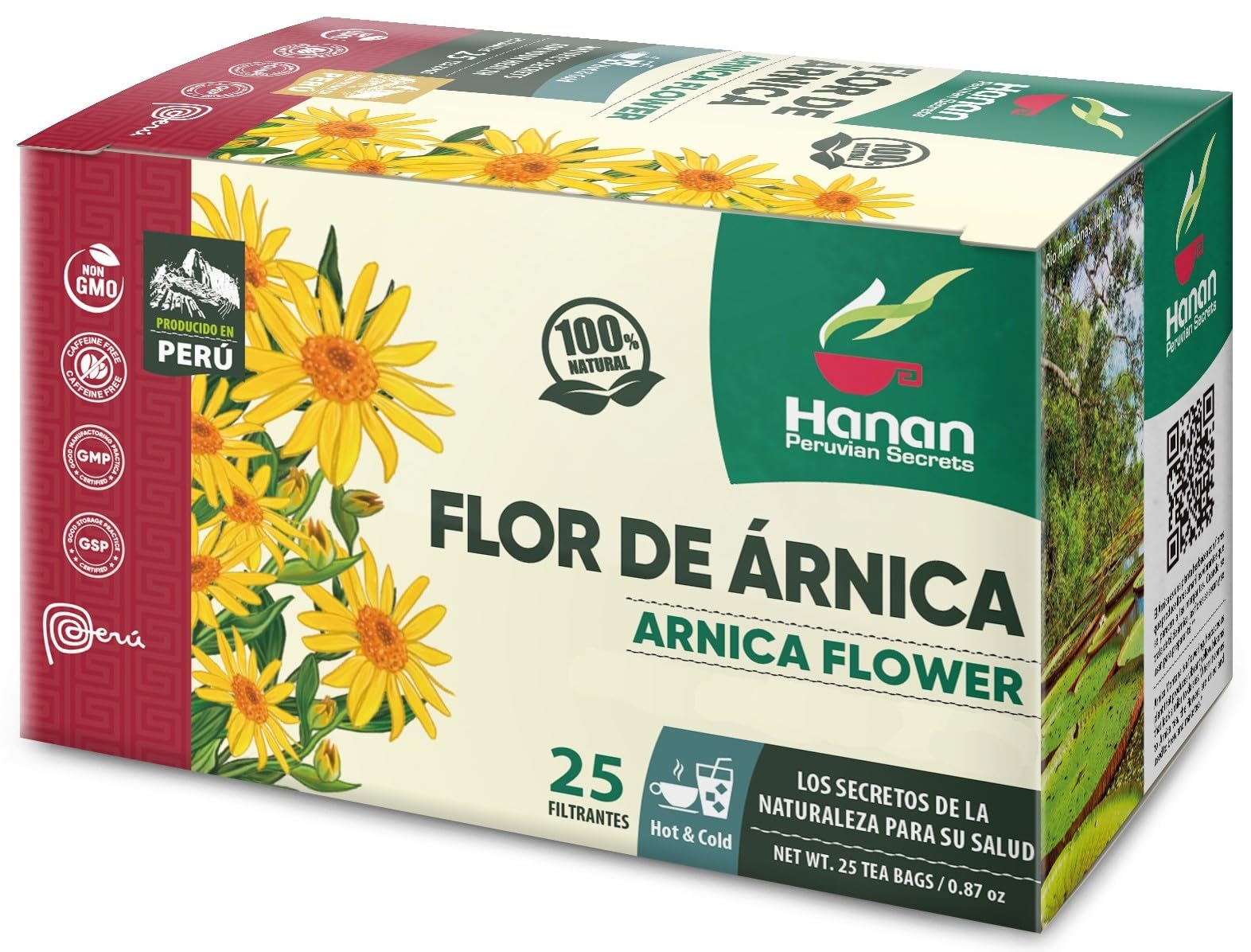 Hanan Peruvian Secrets Flor de Arnica (Arnica Flower) | 100% Natural Dried Herbal Tea from Peru known for its healing properties | 25 Tea Bags |