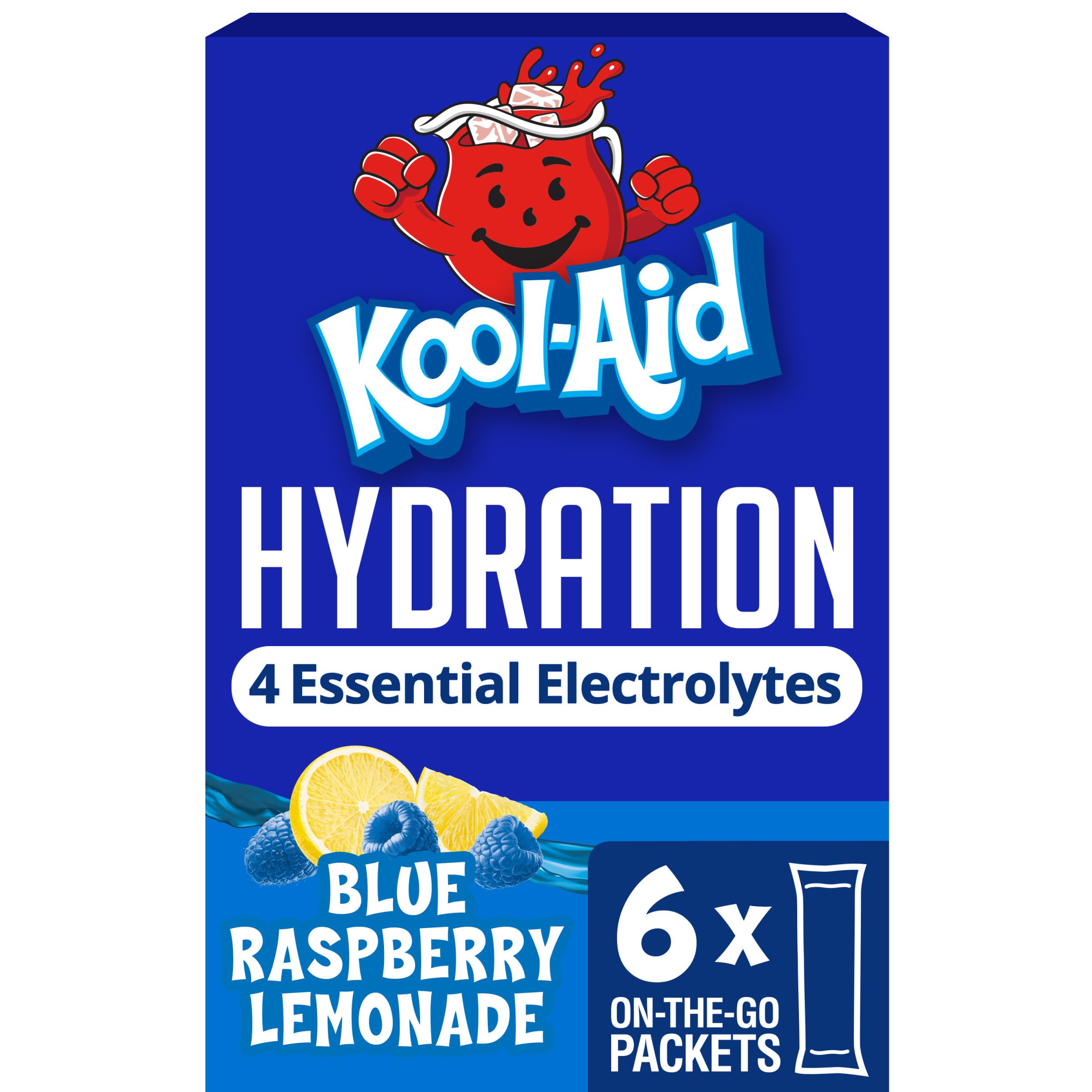 Kool-Aid Hydration Blue Raspberry Lemonade Artificially Flavored Drink Mix, 6 ct On-the-Go-Packets, 1.32 oz Box