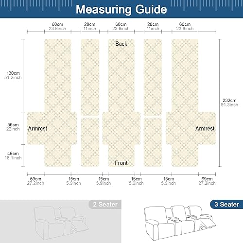 Miniatura 6 de TAOCOCO Fundas de sofá reclinable 100% impermeables con consola, fundas de sofá para sofá reclinable de 3 asientos con diseño de correas, funda de
