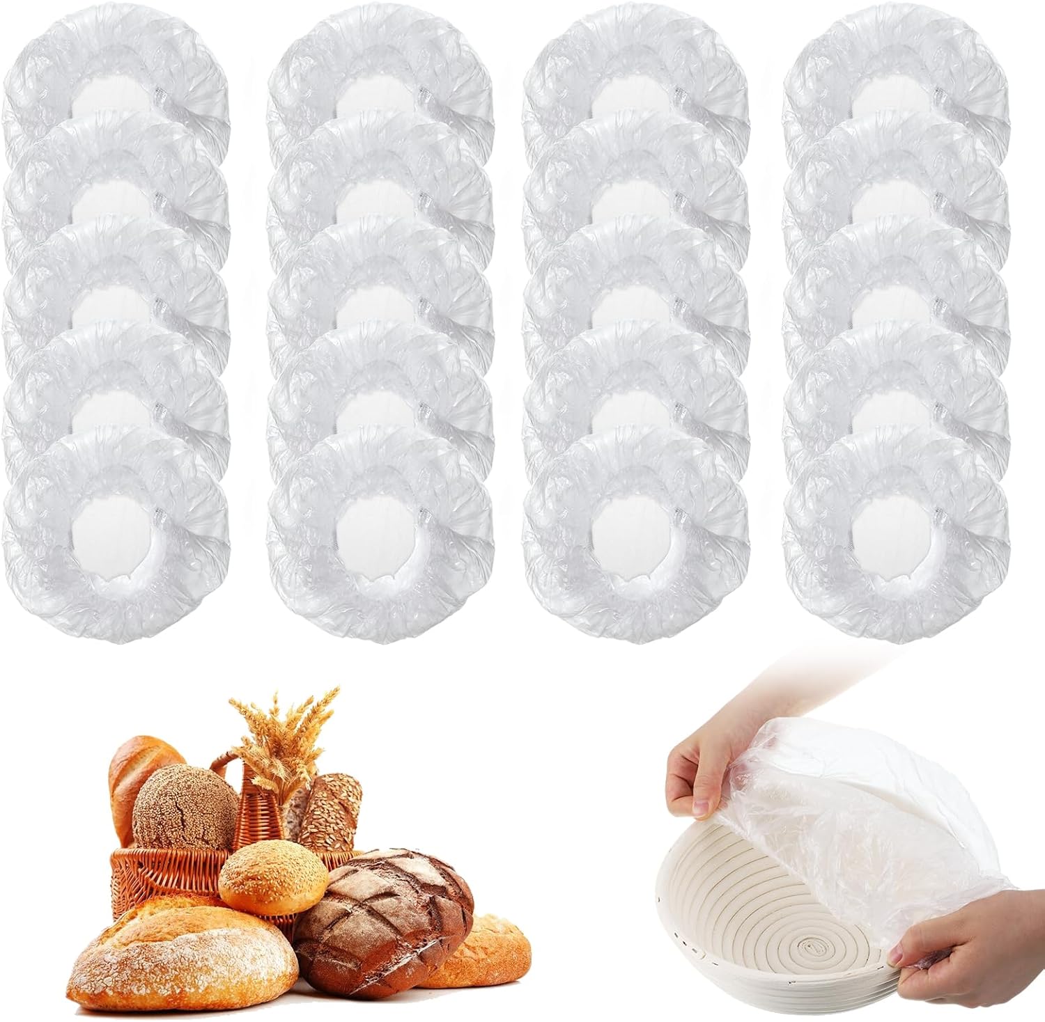 100 PCS Disposable Shower Caps for Sourdough Bread, Fits Bowls Up to 21"
